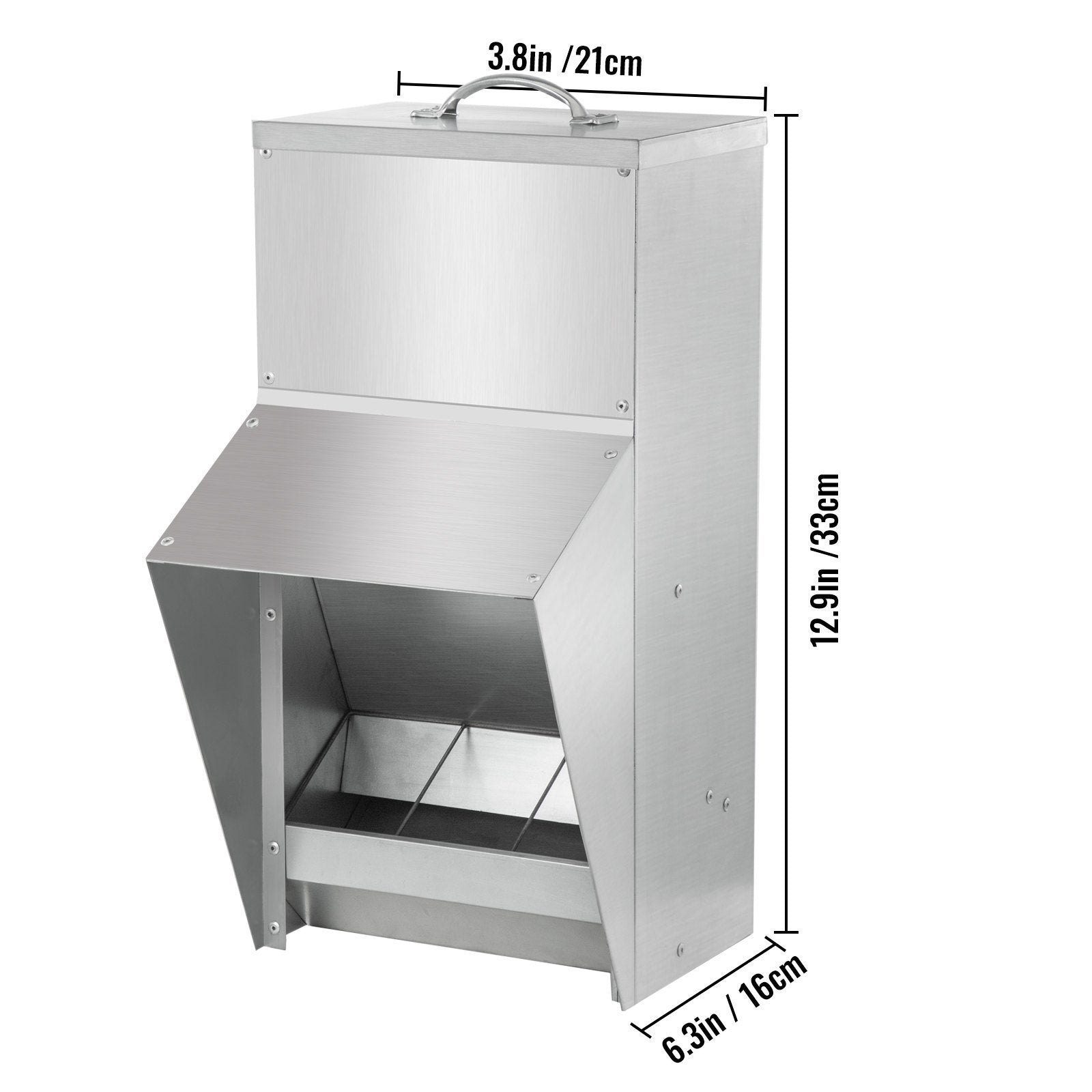 VEVOR Galvanized Poultry Feeder Holds 11.5lbs of Feed Chicken Feeders No Waste 6.3x8.3x12.9in Hanging Chicken Feeder with Lid Weatherproof Outdoor Coop Food Dispenser for Duck - Ethereal Company