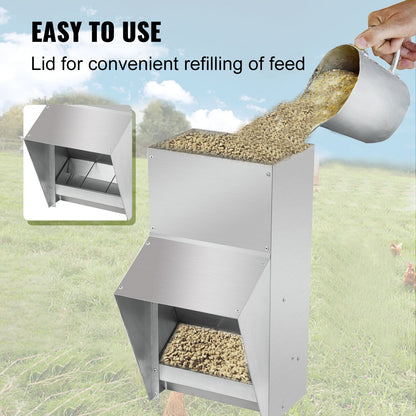 VEVOR Galvanized Poultry Feeder Holds 11.5lbs of Feed Chicken Feeders No Waste 6.3x8.3x12.9in Hanging Chicken Feeder with Lid Weatherproof Outdoor Coop Food Dispenser for Duck - Ethereal Company