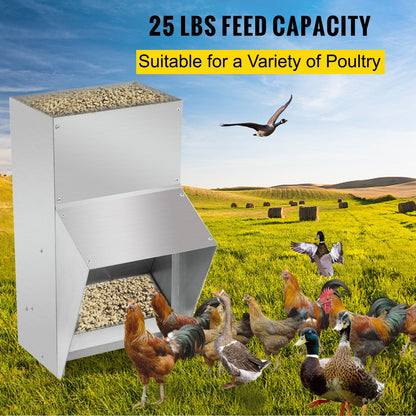 VEVOR Galvanized Poultry Feeder Holds 25lbs of Feed Chicken Feeders No Waste 12.9x8.3x18.9in Hanging Chicken Feeder with Lid Weatherproof Outdoor Coop Food Dispenser for Duck - Ethereal Company