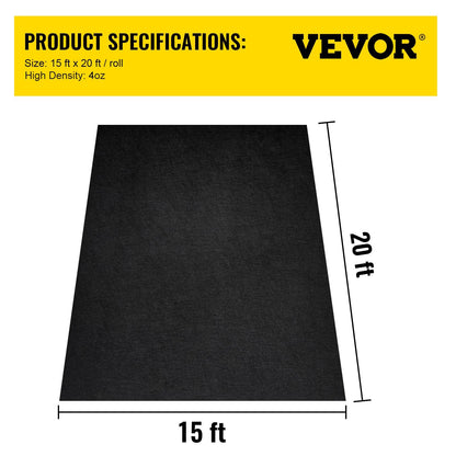 VEVOR Garden Weed Barrier Fabric, 4OZ Heavy Duty Geotextile Landscape Fabric, 15ft x 20ft - Ethereal Company