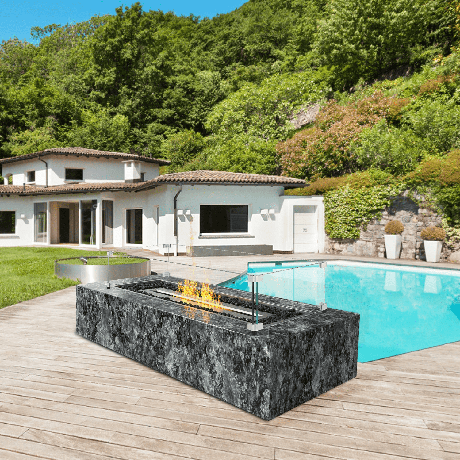 VEVOR Glass Wind Guard for Rectangular Fire Pit Table 36 x 16 x 7.5 Inch, 0.31 inch Thick and Sturdy Tempered Glass Panel with Hard Aluminum Corner Bracket &amp; Rubber Feet, Easy to Assemble - Ethereal Company