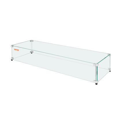 VEVOR Glass Wind Guard for Rectangular Fire Pit Table 36 x 16 x 7.5 Inch, 0.31 inch Thick and Sturdy Tempered Glass Panel with Hard Aluminum Corner Bracket &amp; Rubber Feet, Easy to Assemble - Ethereal Company