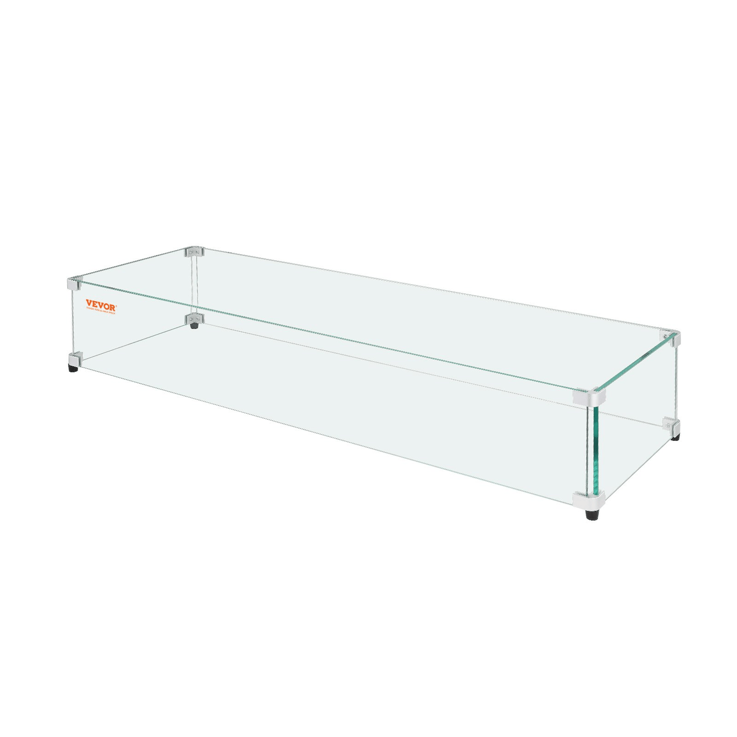 VEVOR Glass Wind Guard for Rectangular Fire Pit Table 44 x 14 x 7.5 Inch, 0.31 inch Thick and Sturdy Tempered Glass Panel with Hard Aluminum Corner Bracket &amp; Rubber Feet, Easy to Assemble - Ethereal Company