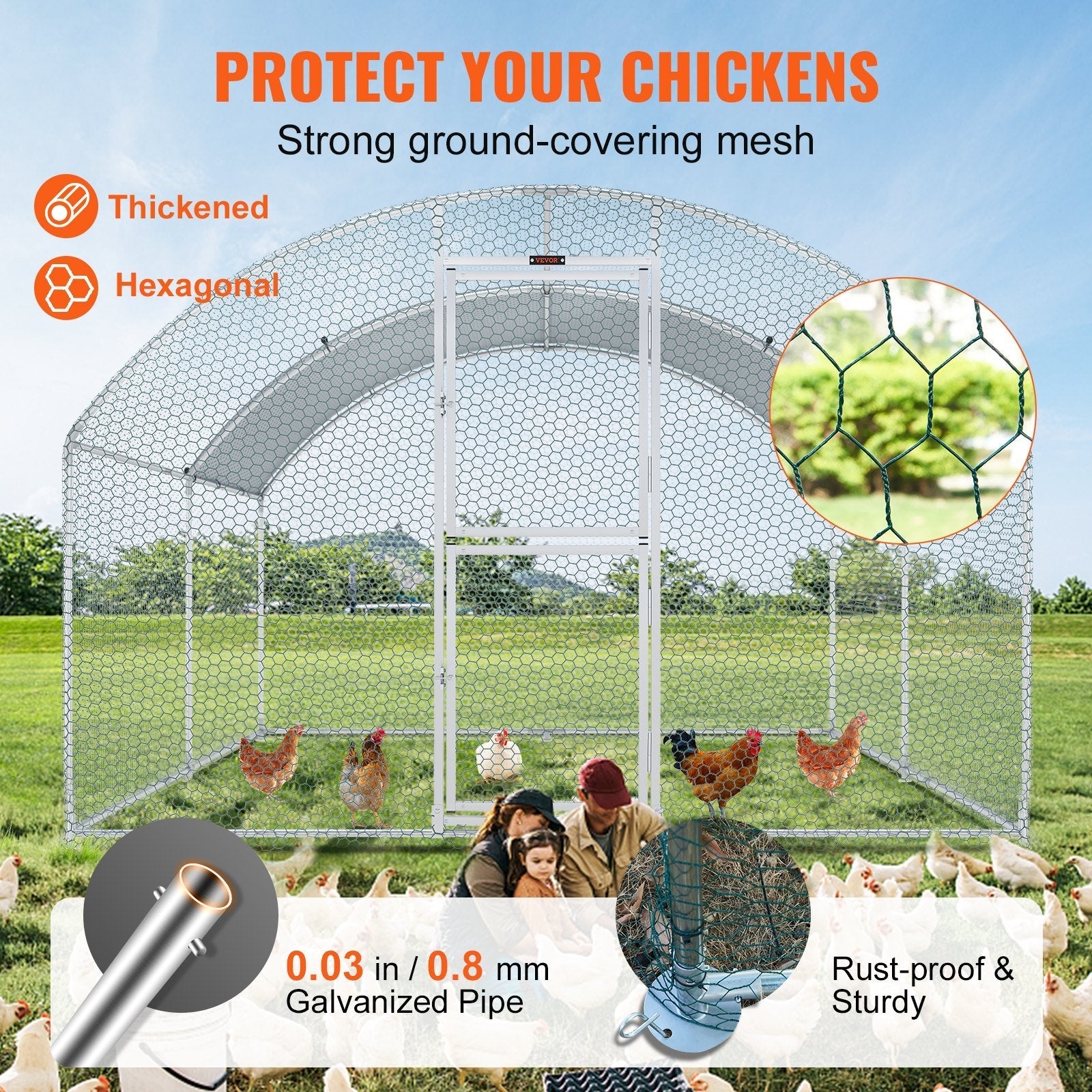 VEVOR Large Metal Chicken Coop with Run, Walkin Chicken Coop for Yard with Waterproof Cover, 13.1 x 9.8 x 6.6 ft, Dome Roof Large Poultry Cage for Hen House, Duck Coop and Rabbit Run, Silver - Ethereal Company