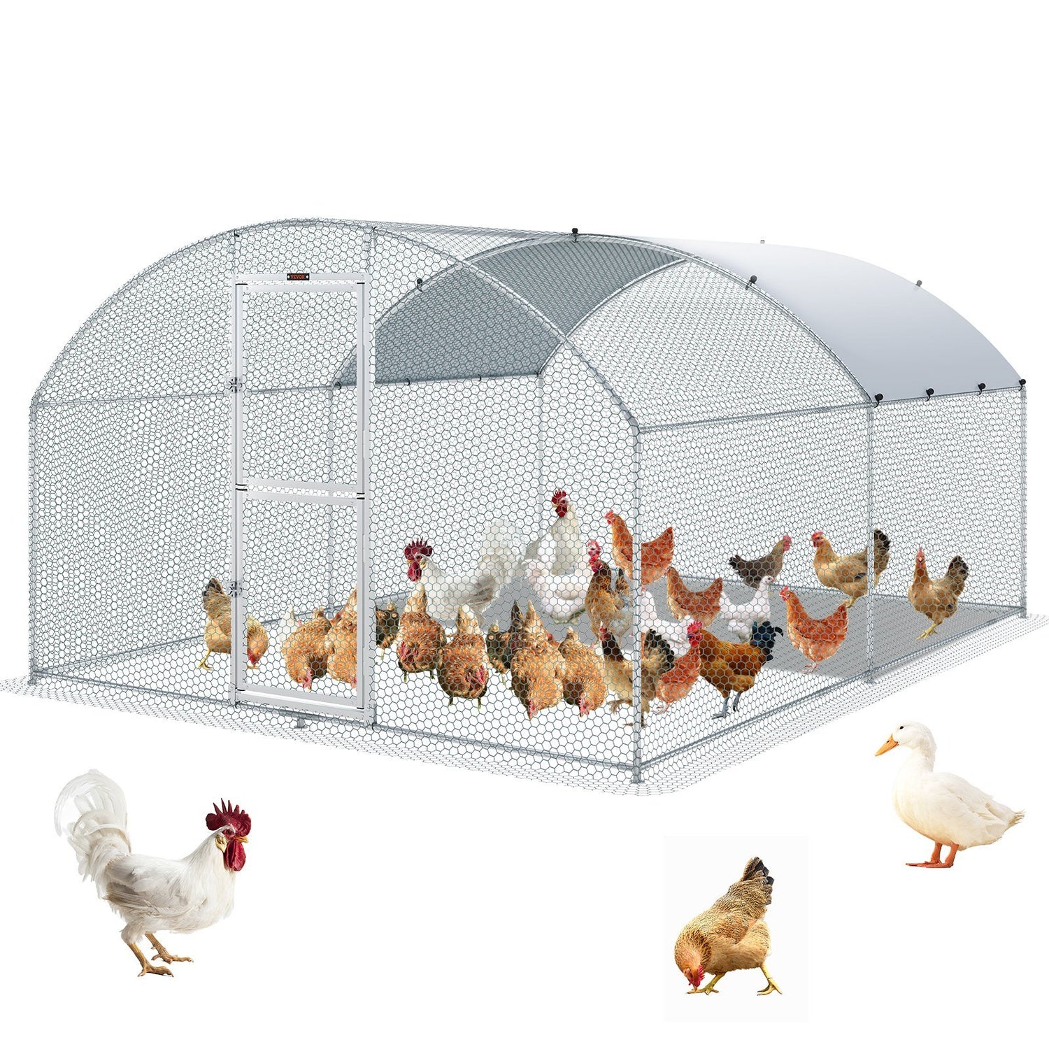 VEVOR Large Metal Chicken Coop with Run, Walkin Chicken Coop for Yard with Waterproof Cover, 13.1 x 9.8 x 6.6 ft, Dome Roof Large Poultry Cage for Hen House, Duck Coop and Rabbit Run, Silver - Ethereal Company