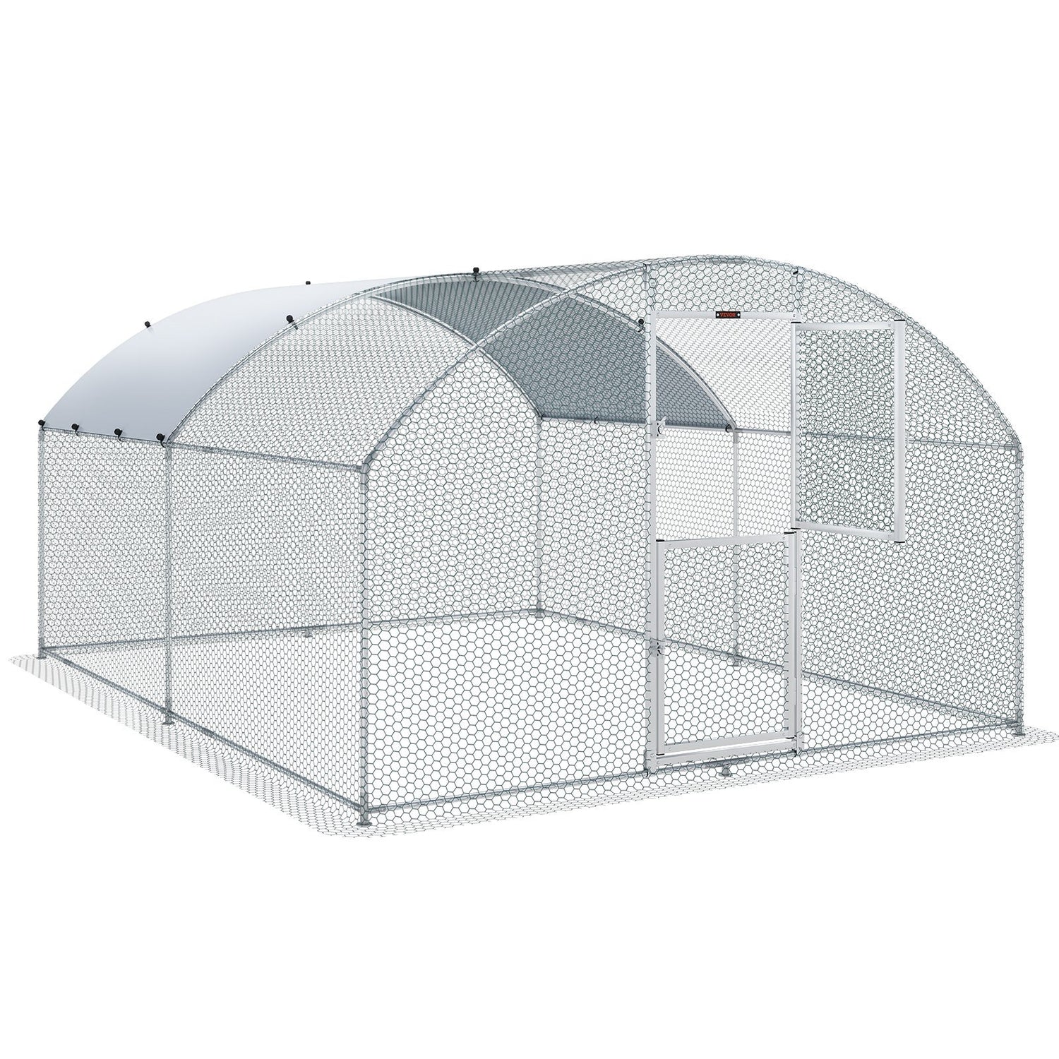 VEVOR Large Metal Chicken Coop with Run, Walkin Chicken Coop for Yard with Waterproof Cover, 13.1 x 9.8 x 6.6 ft, Dome Roof Large Poultry Cage for Hen House, Duck Coop and Rabbit Run, Silver - Ethereal Company