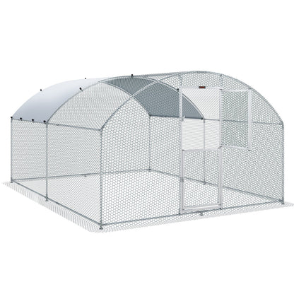 VEVOR Large Metal Chicken Coop with Run, Walkin Chicken Coop for Yard with Waterproof Cover, 13.1 x 9.8 x 6.6 ft, Dome Roof Large Poultry Cage for Hen House, Duck Coop and Rabbit Run, Silver - Ethereal Company