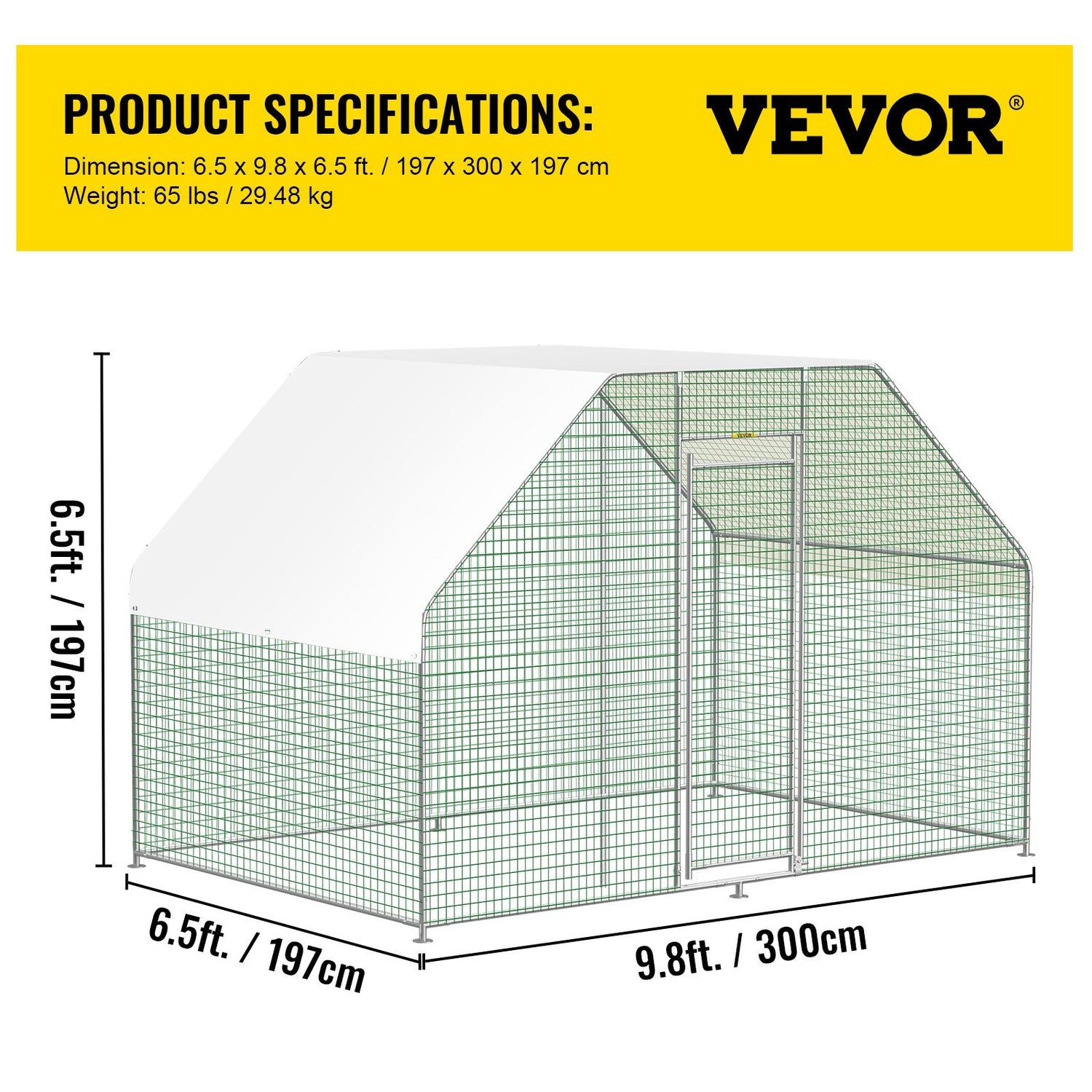 VEVOR Large Metal Chicken Coop with Run, Walkin Chicken Run for Yard with Waterproof Cover, Outdoor Poultry Cage Hen House, 6.5x9.8x6.5ft Large Space for Duck Coops and Rabbit Runs, Silver - Ethereal Company