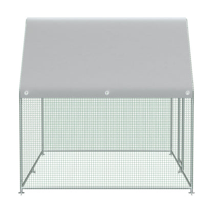 VEVOR Large Metal Chicken Coop with Run, Walkin Chicken Run for Yard with Waterproof Cover, Outdoor Poultry Cage Hen House, 6.5x9.8x6.5ft Large Space for Duck Coops and Rabbit Runs, Silver - Ethereal Company