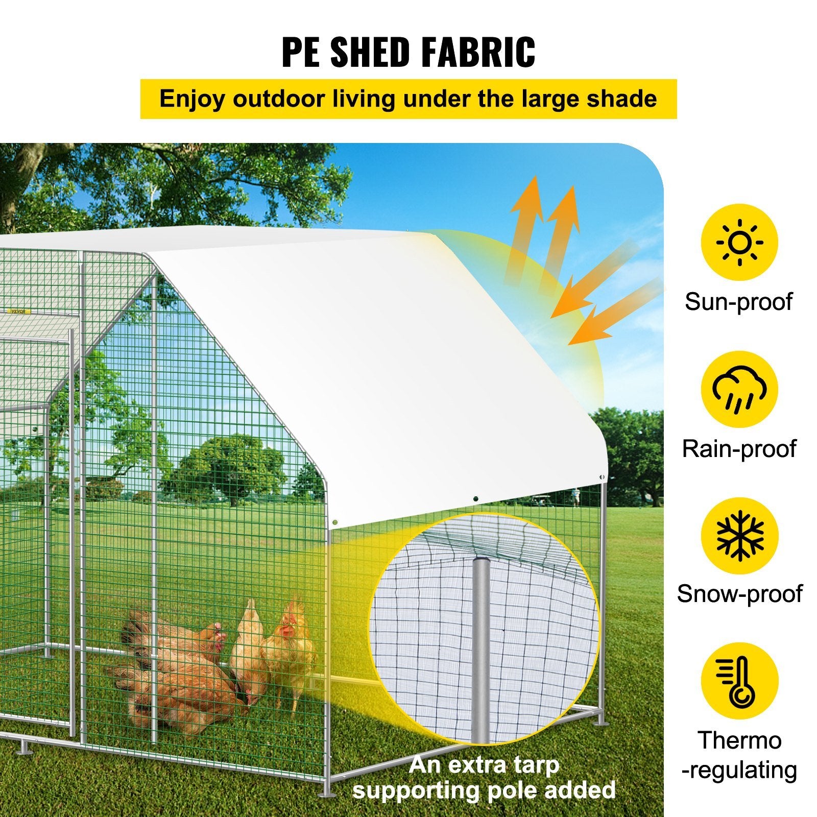 VEVOR Large Metal Chicken Coop with Run, Walkin Chicken Run for Yard with Waterproof Cover, Outdoor Poultry Cage Hen House, 6.5x9.8x6.5ft Large Space for Duck Coops and Rabbit Runs, Silver - Ethereal Company