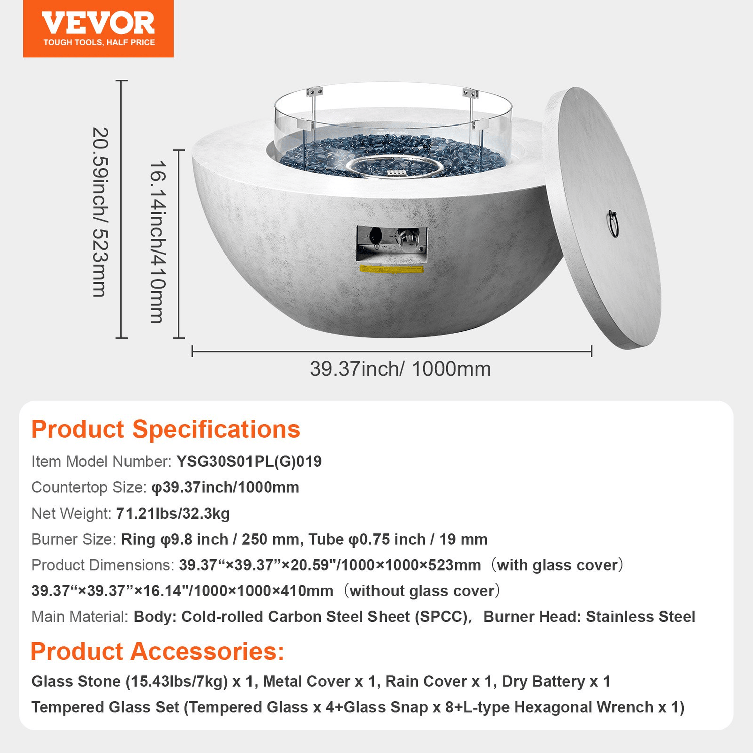 VEVOR Propane Fire Pit Outdoor Concrete Gas Fire Pit 39 in Tabletop 50000 BTU - Ethereal Company