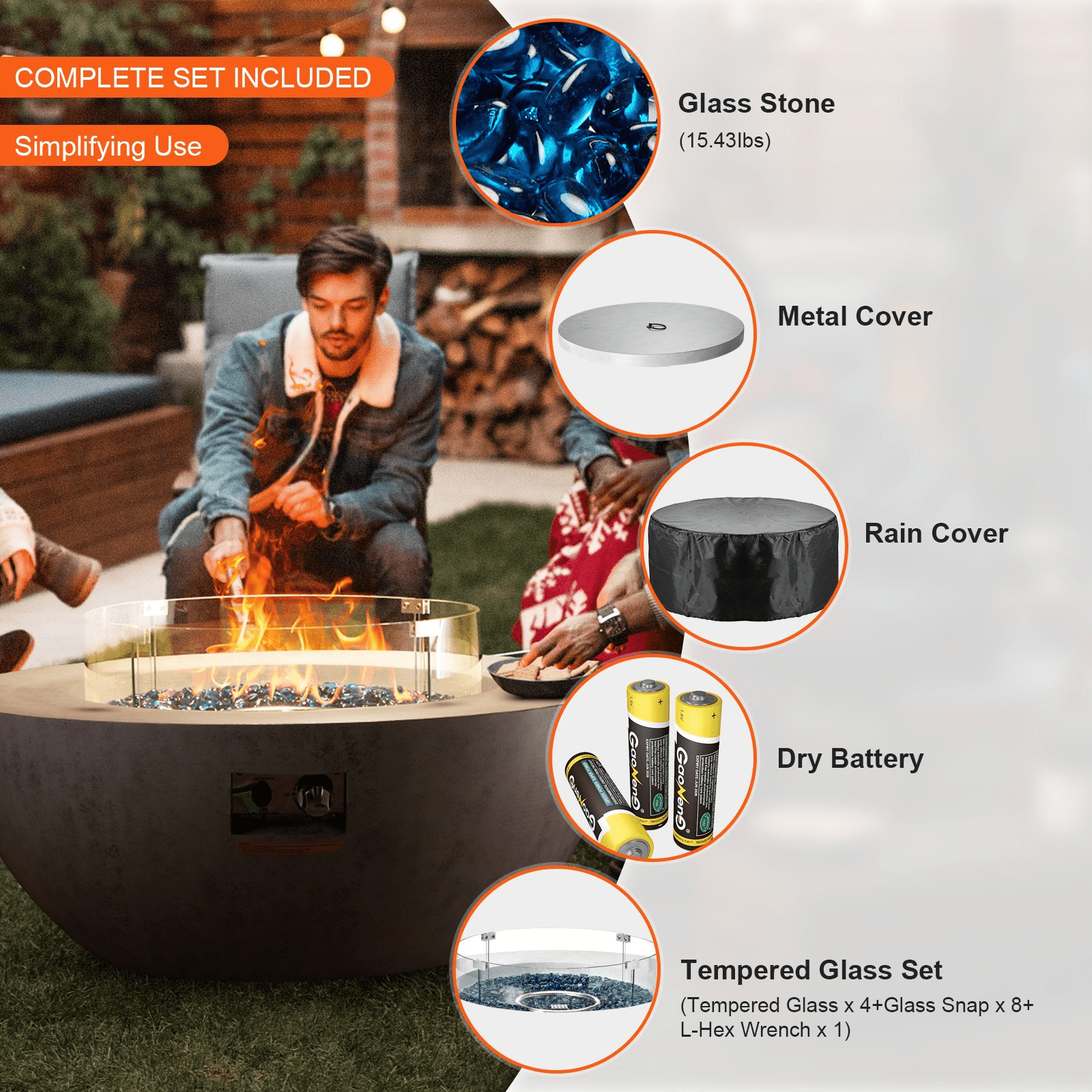 VEVOR Propane Fire Pit Outdoor Concrete Gas Fire Pit 39 in Tabletop 50000 BTU - Ethereal Company