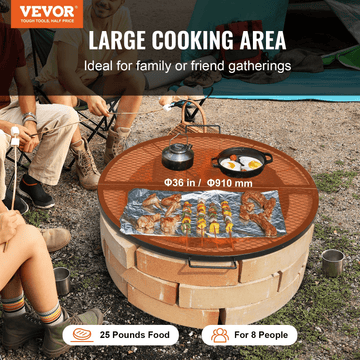 VEVOR X - Marks Fire Pit Grill Grate, Foldable Round Cooking Grate, Heavy Duty Steel Campfire BBQ Grill Grid with Handle and Support X Wire, Portable Camping Cookware for Outside Party, 36 Inch Black - Ethereal Company