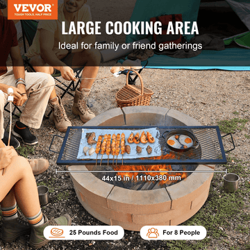 VEVOR X - Marks Fire Pit Grill Grate, Rectangle Cooking Grate, Heavy Duty Steel Campfire BBQ Grill Grid with Handle &amp; Support X Wire, Portable Camping Cookware for Outside Party Gathering, 44 Inch Black - Ethereal Company