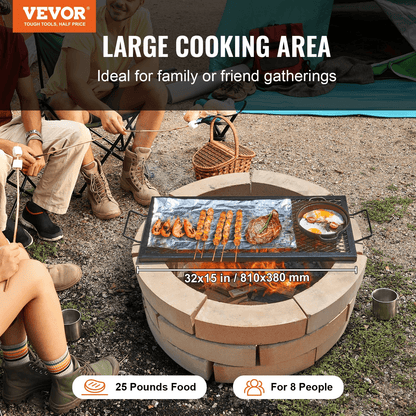 VEVOR X - Marks Fire Pit Grill Grate, Rectangle Cooking Grate, Heavy Duty Steel Campfire BBQ Grill Grid with Handle &amp; Support X Wire, Portable Camping Cookware for Outside Party Gathering, 32 Inch Black - Ethereal Company