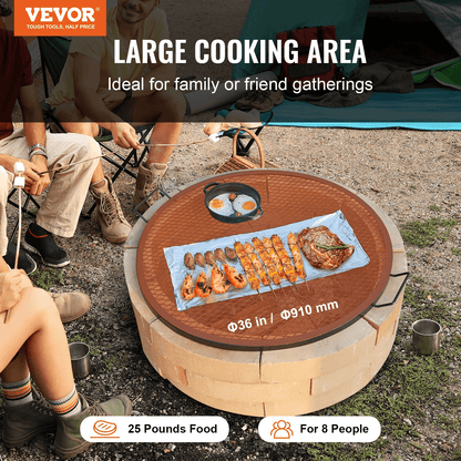 VEVOR X - Marks Fire Pit Grill Grate, Round Cooking Grate, Heavy Duty Steel Campfire BBQ Grill Grid with Handle and Support X Wire, Portable Camping Cookware for Outside Party &amp; Gathering, 36 Inch Black - Ethereal Company