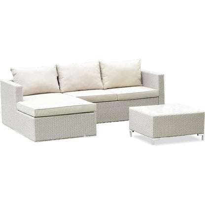 Wicker Patio Set Natural Linen - ACL3S03A | Outdoor-Furniture Sectional Conversation Set - Ethereal Company