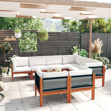 10 Piece Patio Lounge Set with Cushions Cream Solid Acacia Wood - Ethereal Company