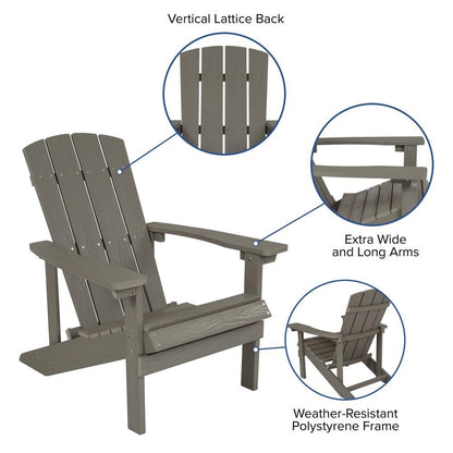 3 Piece Charlestown Gray Poly Resin Wood Adirondack Chair Set with Fire Pit - Ethereal Company