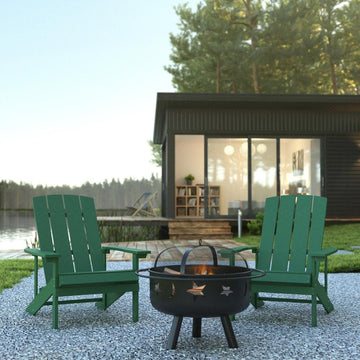 3 Piece Charlestown Green Poly Resin Wood Adirondack Chair Set with Fire Pit - Ethereal Company