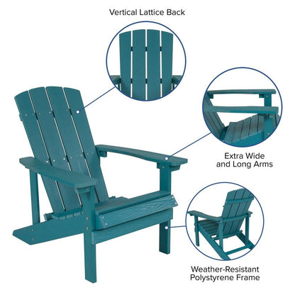 3 Piece Charlestown Sea Foam Poly Resin Wood Adirondack Chair Set with Fire Pit - Ethereal Company