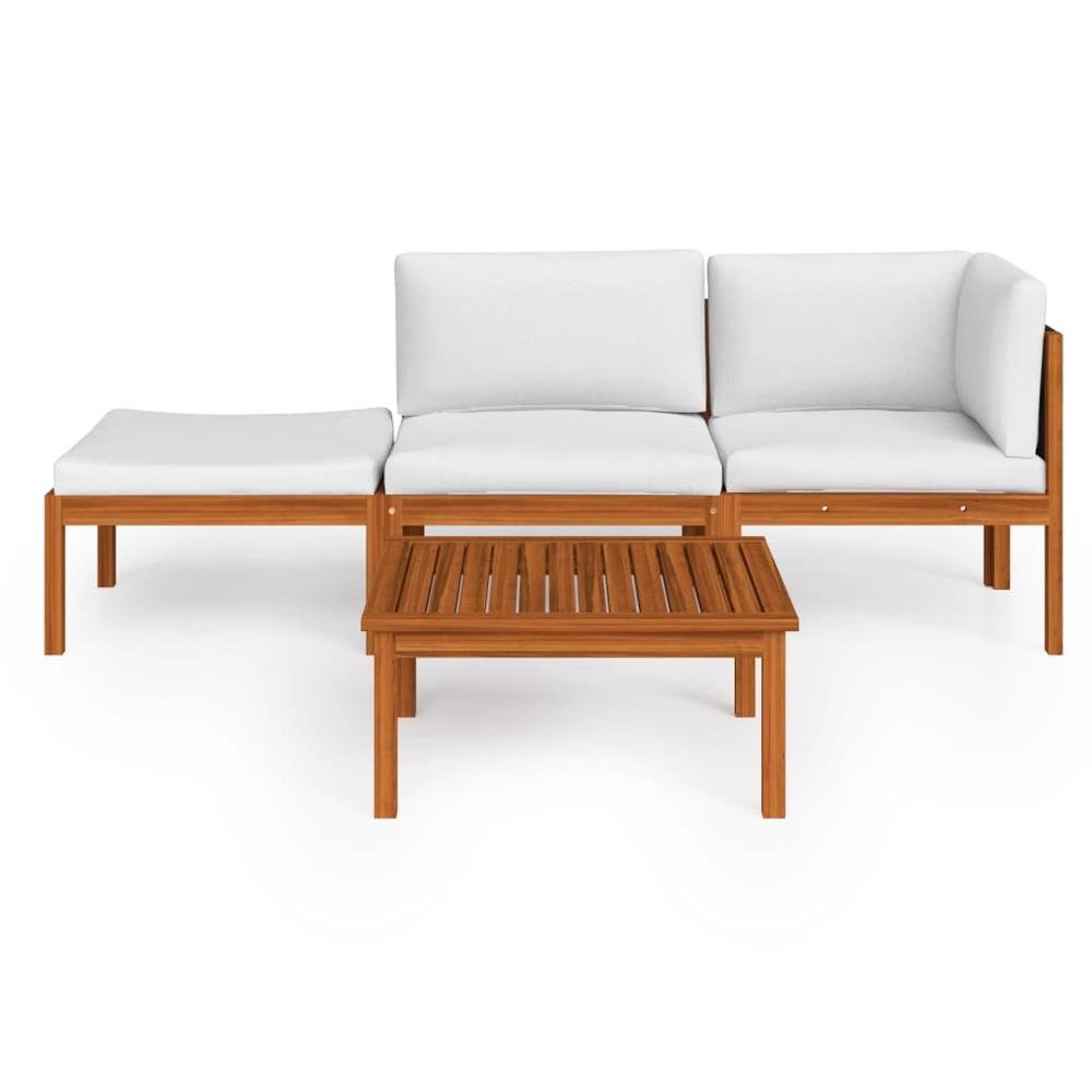 4 Piece Patio Lounge Set with Cushions Cream Solid Acacia Wood - Ethereal Company