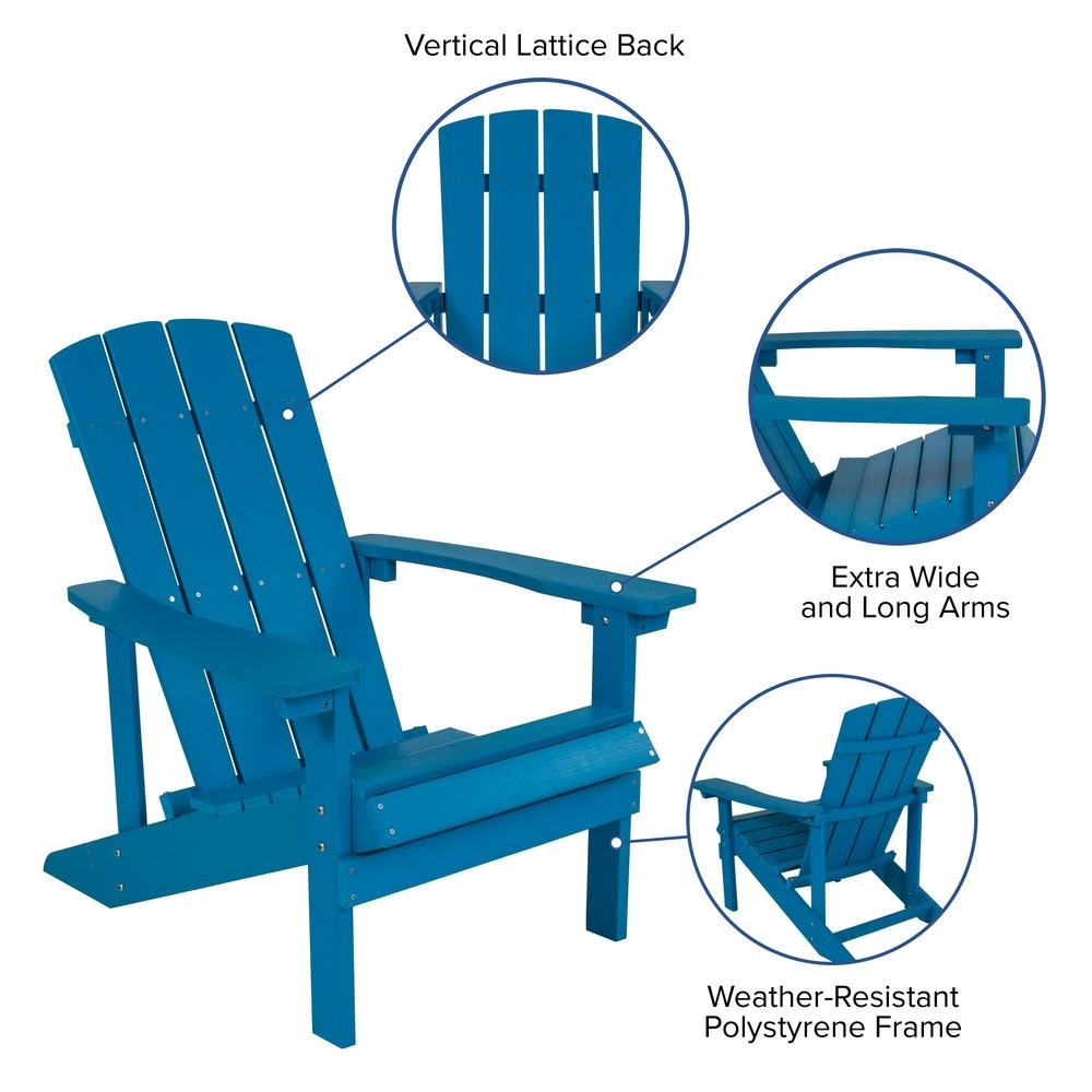 5 Piece Charlestown Blue Poly Resin Wood Adirondack Chair Set with Fire Pit - Ethereal Company