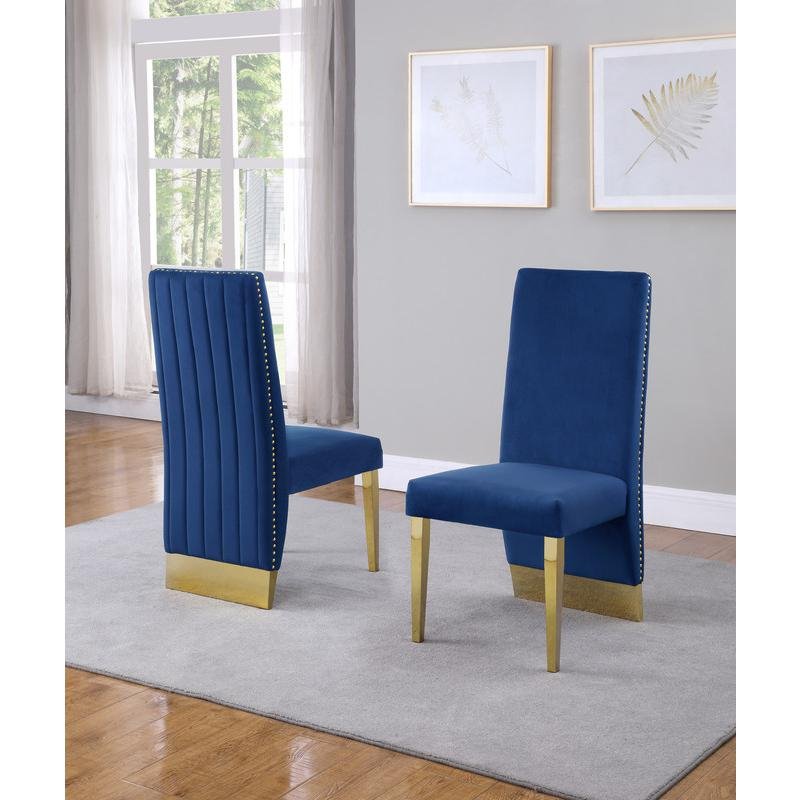 5 Piece Monatgue Dining Room Set-Gold/Blue Velvet - Ethereal Company