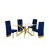 5 Piece Monatgue Dining Room Set-Gold/Blue Velvet - Ethereal Company