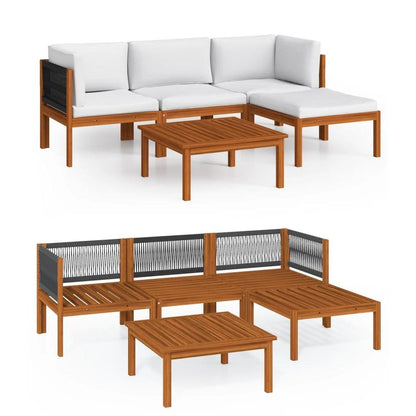 5 Piece Patio Lounge Set with Cushions Cream Solid Acacia Wood - Ethereal Company