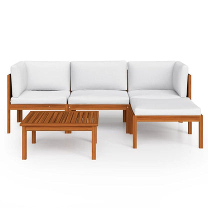 5 Piece Patio Lounge Set with Cushions Cream Solid Acacia Wood - Ethereal Company