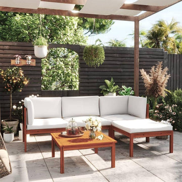 5 Piece Patio Lounge Set with Cushions Cream Solid Acacia Wood - Ethereal Company