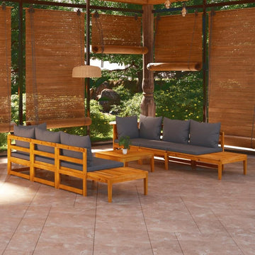 5 Piece Patio Lounge Set with Dark Gray Cushions Acacia Wood - Ethereal Company
