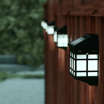6 Pack Wall Mount LED Solar Lights - Weather Resistant Black Decorative Solar Powered Lights - Deck and Fencing Solar Lights - Ethereal Company