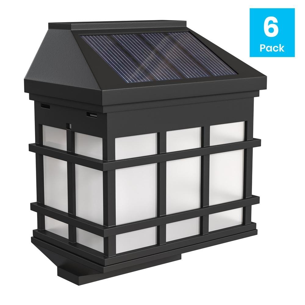 6 Pack Wall Mount LED Solar Lights - Weather Resistant Black Decorative Solar Powered Lights - Deck and Fencing Solar Lights - Ethereal Company