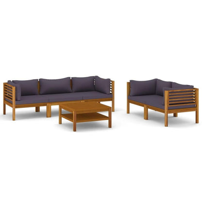 6 Piece Patio Lounge Set with Cushion Solid Acacia Wood - Ethereal Company