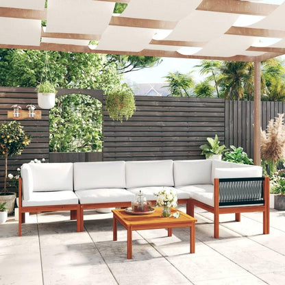 6 Piece Patio Lounge Set with Cushions Cream Solid Acacia Wood - Ethereal Company