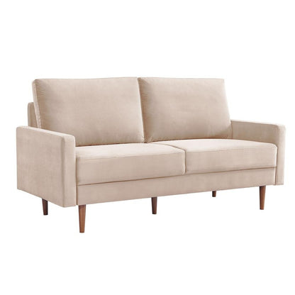 69 Inch Wide Upholstered Two Cushion Sofa with Square Arms-Beige - Ethereal Company