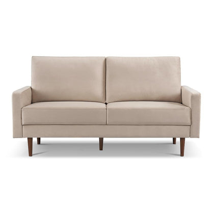 69 Inch Wide Upholstered Two Cushion Sofa with Square Arms-Beige - Ethereal Company