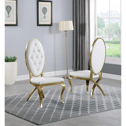 7 Piece Oswald Dining Room Set in Gold/ White Leather - Ethereal Company