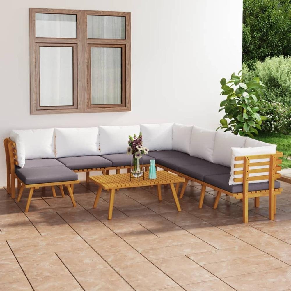 9 Piece Patio Lounge Set with Cushions Solid Acacia Wood, 3087022 - Ethereal Company
