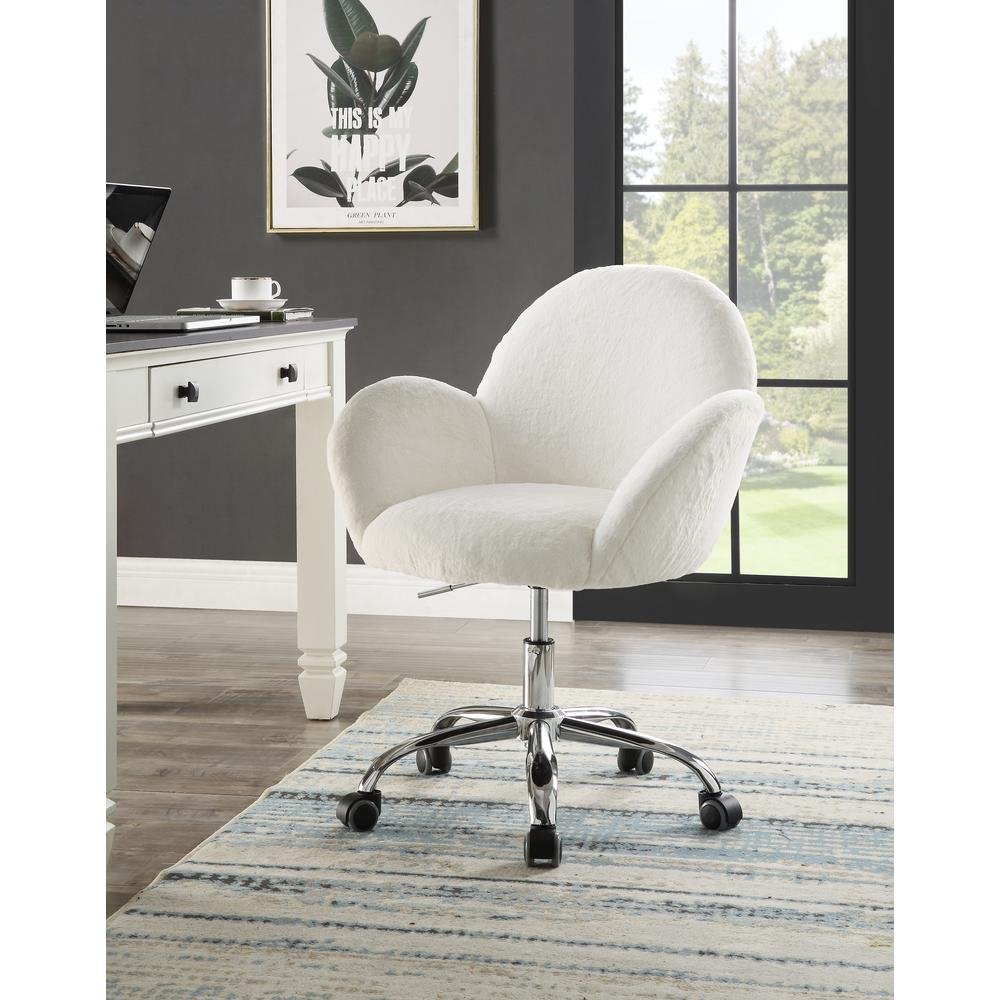 ACME Jago Office Chair - White Lapin &amp; Chrome Finish - Ethereal Company