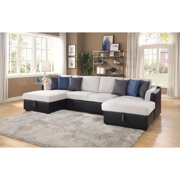 ACME Merill Sectional Sofa w/Sleeper , Beige Fabric &amp; Black - Ethereal Company
