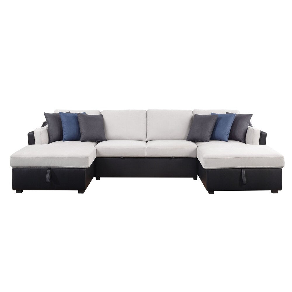 ACME Merill Sectional Sofa w/Sleeper , Beige Fabric &amp; Black - Ethereal Company