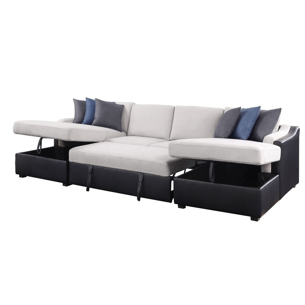 ACME Merill Sectional Sofa w/Sleeper , Beige Fabric &amp; Black - Ethereal Company