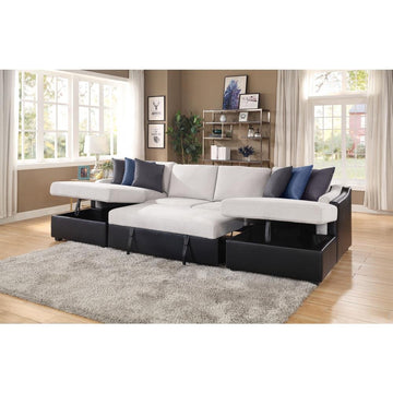 ACME Merill Sectional Sofa w/Sleeper , Beige Fabric &amp; Black - Ethereal Company