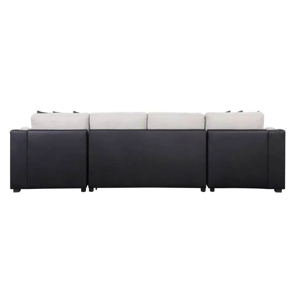 ACME Merill Sectional Sofa w/Sleeper , Beige Fabric &amp; Black - Ethereal Company