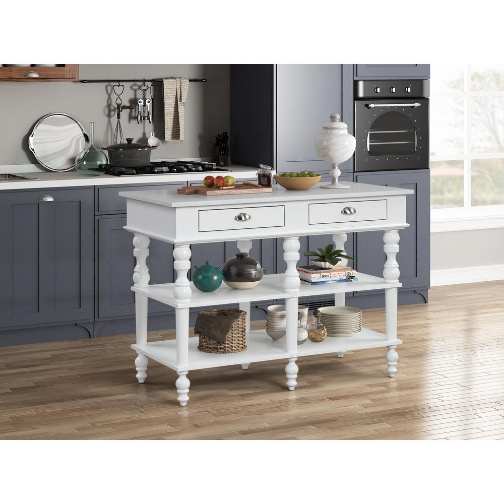 ACME Rorratt Kitchen Island, Marble &amp; White Finish - Ethereal Company