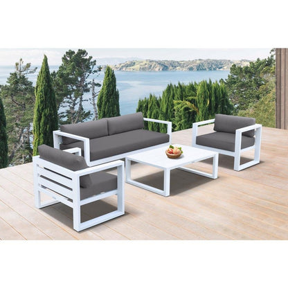 Aegean Outdoor 4 piece Set in White Finish and Charcoal Cushions - Ethereal Company