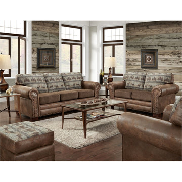 American Furniture Classics Four Piece Set in Deer Teal Lodge including sofa, loveseat, chair and ottoman - Ethereal Company